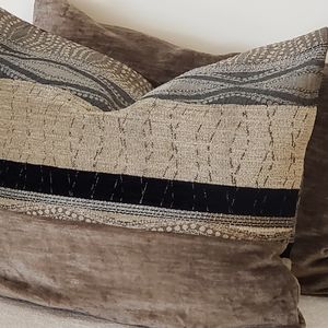 Sage Green Brown Velvet Jacquard Upholstery Accent Throw Pillow Covers 15"×24".
